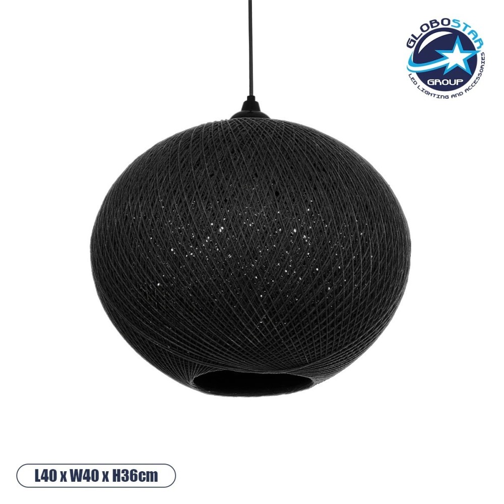 GLOBOSTAR® SOLEI 205-0004 Boho Κρεμαστό Φωτιστικό Οροφής με Ντουί 1 x E27 AC 220-240V IP20 - Μαύρο - M40 x Π40 x Υ36cm